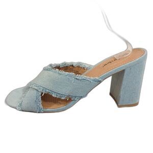 Women's Slip On Block Heel Sandals Denim 12WW coastal grandma Beach Western